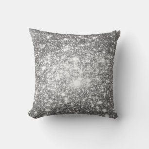 Silver Grey Stars Astral Glitter Throw Pillow