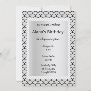 Silver Grey stripe Mermaid party invitations