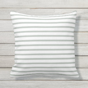 Silver Grey Summer Stripes Outdoor Pillows