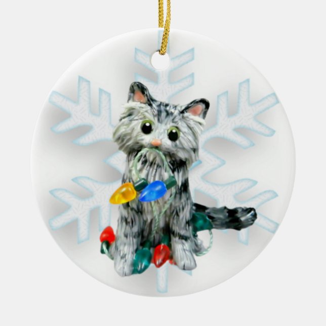 Silver Grey Tabby Angora Cat Christmas Ornament (Front)