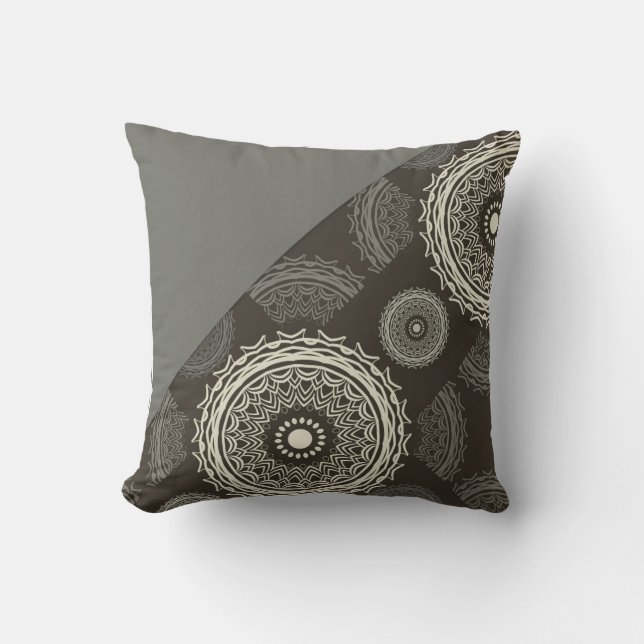 Silver Grey Taupe Circles Abstract Throw Pillow (Front)