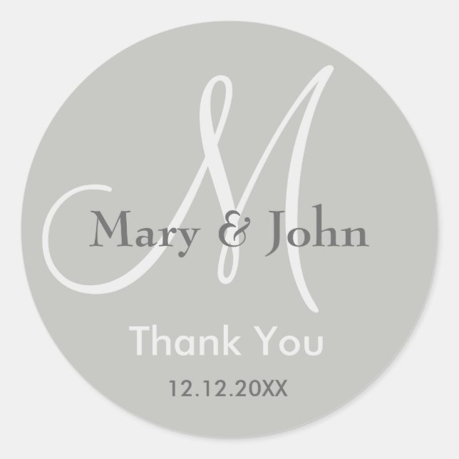 Silver Grey Thank You Wedding Monogram Seal (Front)