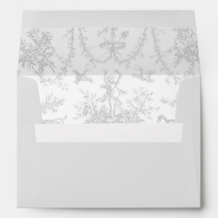 Silver Grey Toile Floral Wedding Return Address Envelope