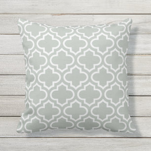 Silver Grey Trellis Pattern Outdoor Pillows