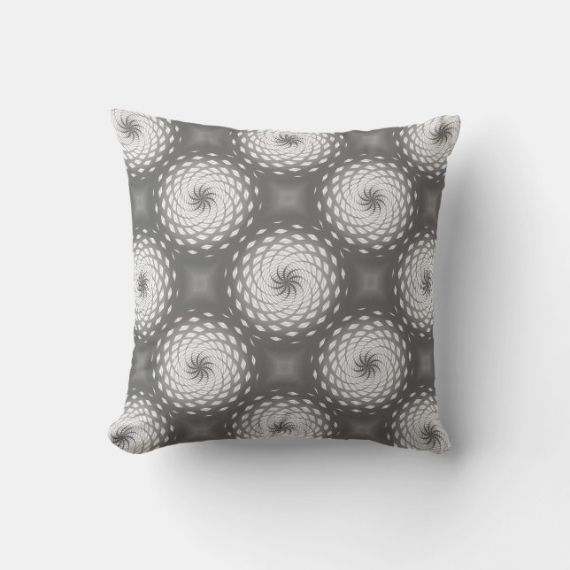 Silver Grey Twirl Pattern Dot Throw Pillow (Front)