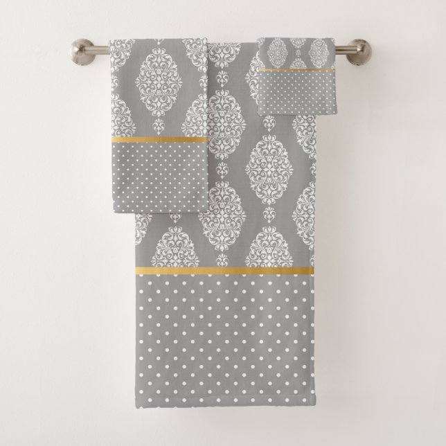 SILVER GREY VINTAGE SPOT BATHROOM TOWEL SET (Insitu)