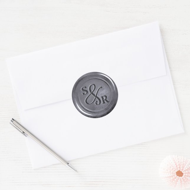 Silver grey wax seal sticker with initials  (Envelope)