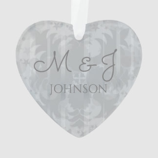 Silver Grey Wedding Day Personalized Decor Heart Ornament