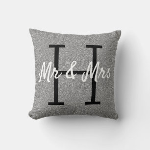 Silver Grey White Abstract Pattern Monogram Throw Pillow