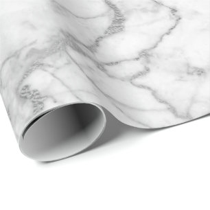 Silver Grey White Carrara Marble Stone Glam minima Wrapping Paper