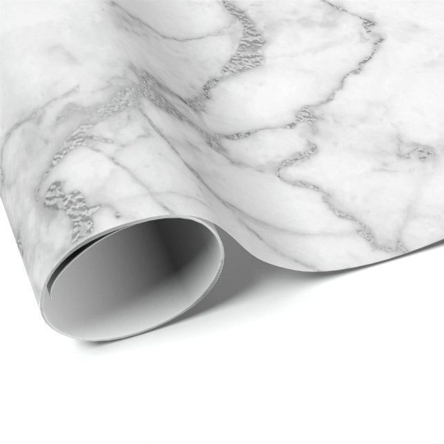 Silver Grey White Carrara Marble Stone Glam minima Wrapping Paper (Roll Corner)