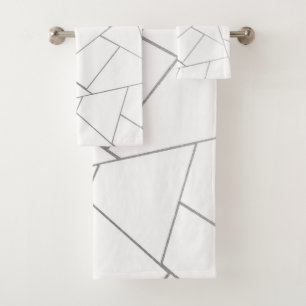 Silver Grey White Geometric Glam #1 (Faux Foil)  Bath Towel Set