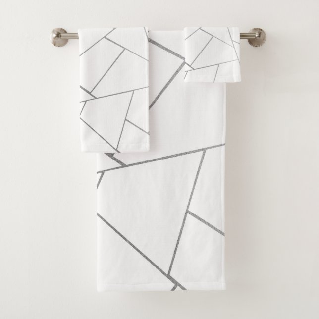 Silver Grey White Geometric Glam #1 (Faux Foil)  Bath Towel Set (Insitu)