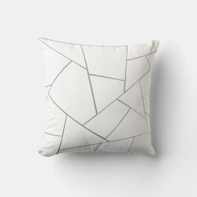 Silver Grey White Geometric Glam #1 (Faux Foil)  Throw Pillow (Front)