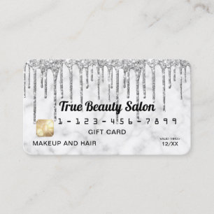 Silver Grey White Marble Glitter Drips Gift Credit Business Card