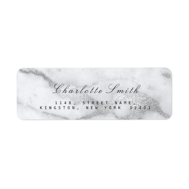 Silver Grey White Marble Return Address Labels (Front)