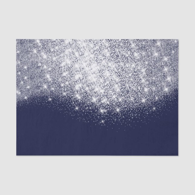 Silver Grey White Metallic Glitter Blue Navy Tissue Paper (Front)