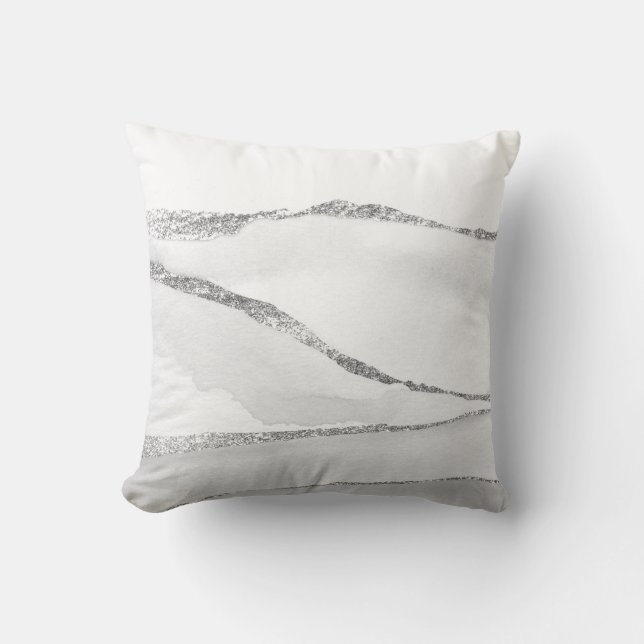 Silver Grey & White Minimal Abstract Landscape Throw Pillow (Front)