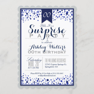 Silver Grey, White, Navy Blue Surprise Party Invitation