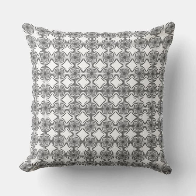Silver Grey & White Rising Sun Pattern Throw Pillow (Front)