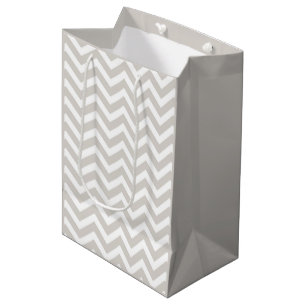 Silver Grey & White Thick Chevron Wedding Birthday Medium Gift Bag