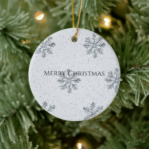 Silver Grey Winter Snowflakes Christmas Ceramic Ornament