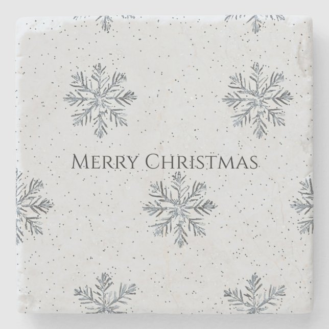 Silver Grey Winter Snowflakes Christmas Stone Coaster (Front)