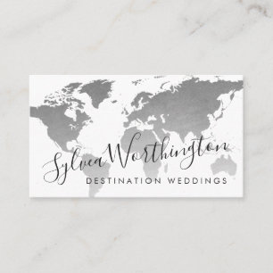 Silver Grey World Map Travel Industry Business Card