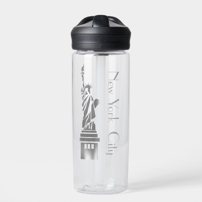 Silver Grunge Statue of  Liberty Water Bottle (Front)