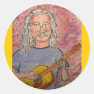 silver haired folk rocker classic round sticker