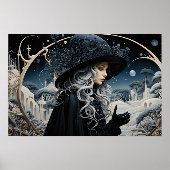 Silver-Haired Nouveau Witch Poster (Front)