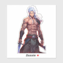Silver-Haired Swordsman Fantasy Battle Sticker