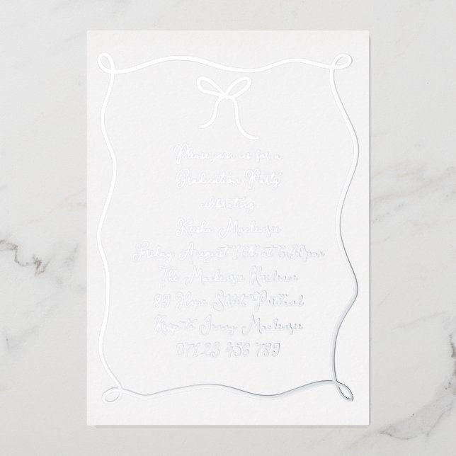 Silver Hand Drawn Bow Photo Graduation Party (Front)