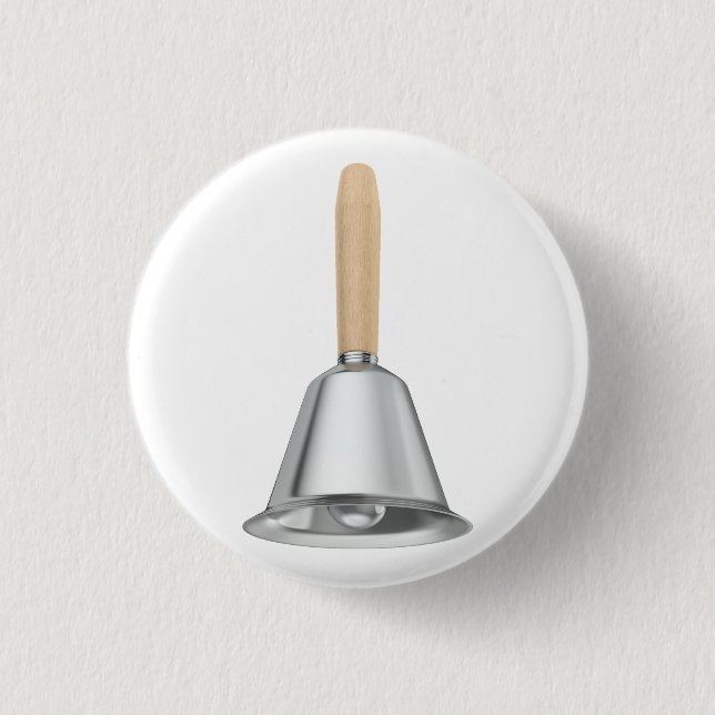 Silver handbell with a wooden handle 1 inch round button (Front)