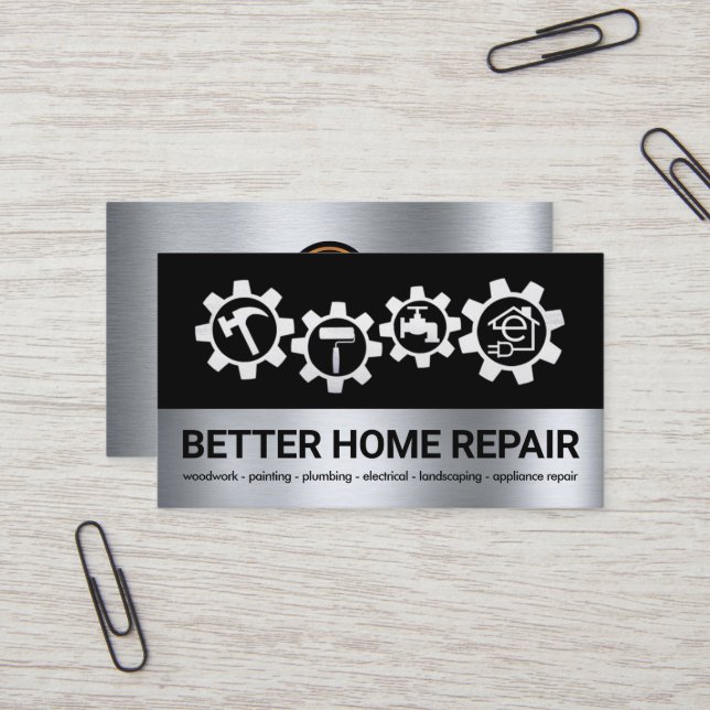 Silver Handyman Tools Sprocket Business Card (Front/Back In Situ)