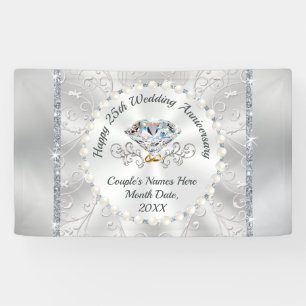 Silver Happy 25th Wedding Anniversary Banners