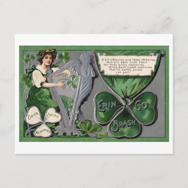 Silver Harp, Shamrock, St. Patrick's Day, Vintage Postcard (Front)