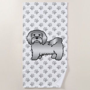 Silver Havanese Cute Cartoon Dog Illustration Beach Towel