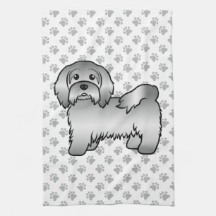 Silver Havanese Cute Cartoon Dog Illustration Kitchen Towel