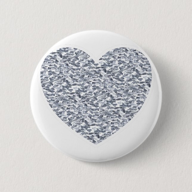 Silver heart 2 inch round button (Front)