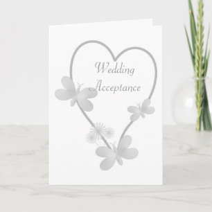 Silver Heart And Butterflies Wedding Acceptance Thank You Card