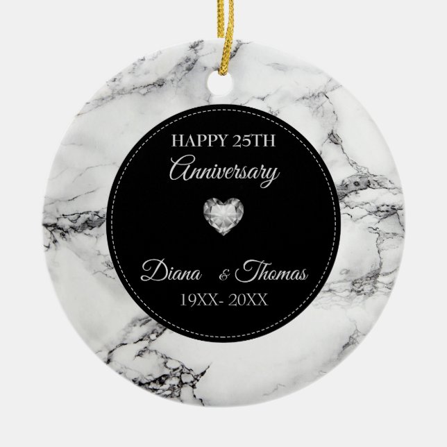 Silver Heart And Marbled Ceramic Ornament (Front)
