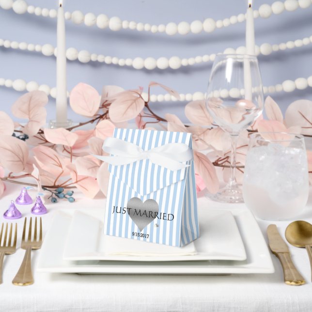 Silver Heart Blue And White Shower Party Favor Box (Wedding)