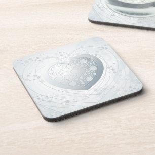 Silver heart, cork coaster