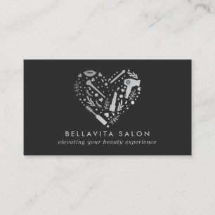 Silver Heart Hair Stylist Salon Business Card