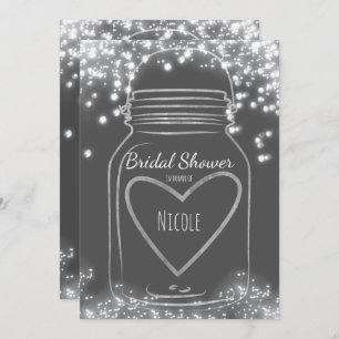 Silver Heart Mason Jar & Sparkle Lights ANY COLOR Invitation