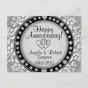 Silver Heart Monogram   Anniversary Invitation Postcard