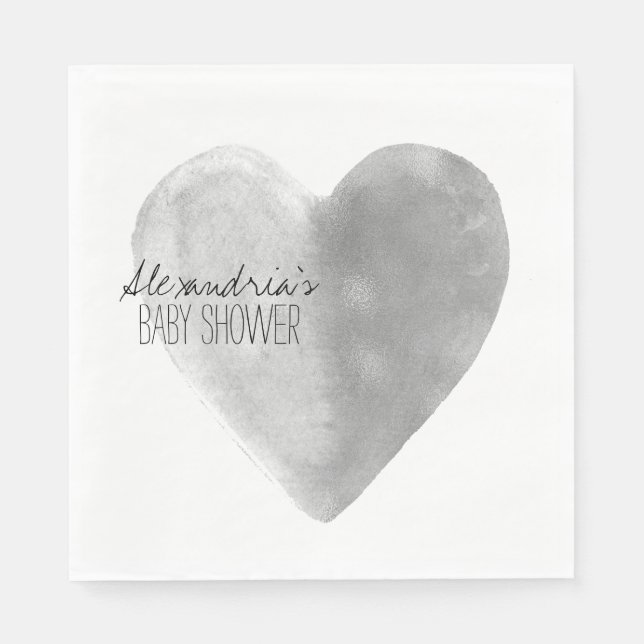 Silver Heart Personalized Napkins (Front)