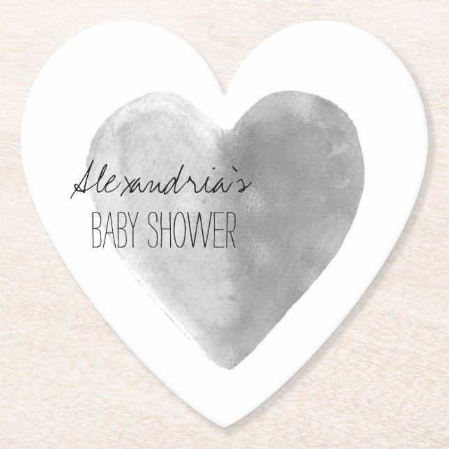 Silver Heart Personalized   Paper Coaster (Front)
