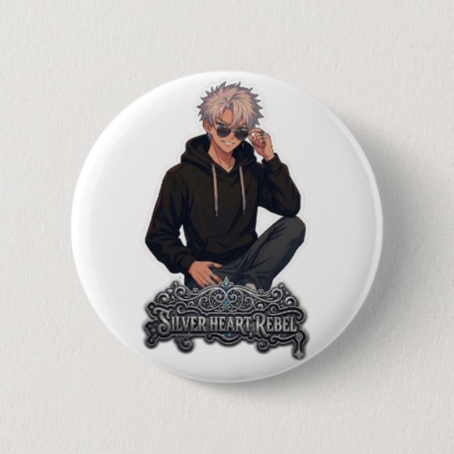 Silver Heart Rebel Anime Aesthetic - Custom Round  2 Inch Round Button (Front)